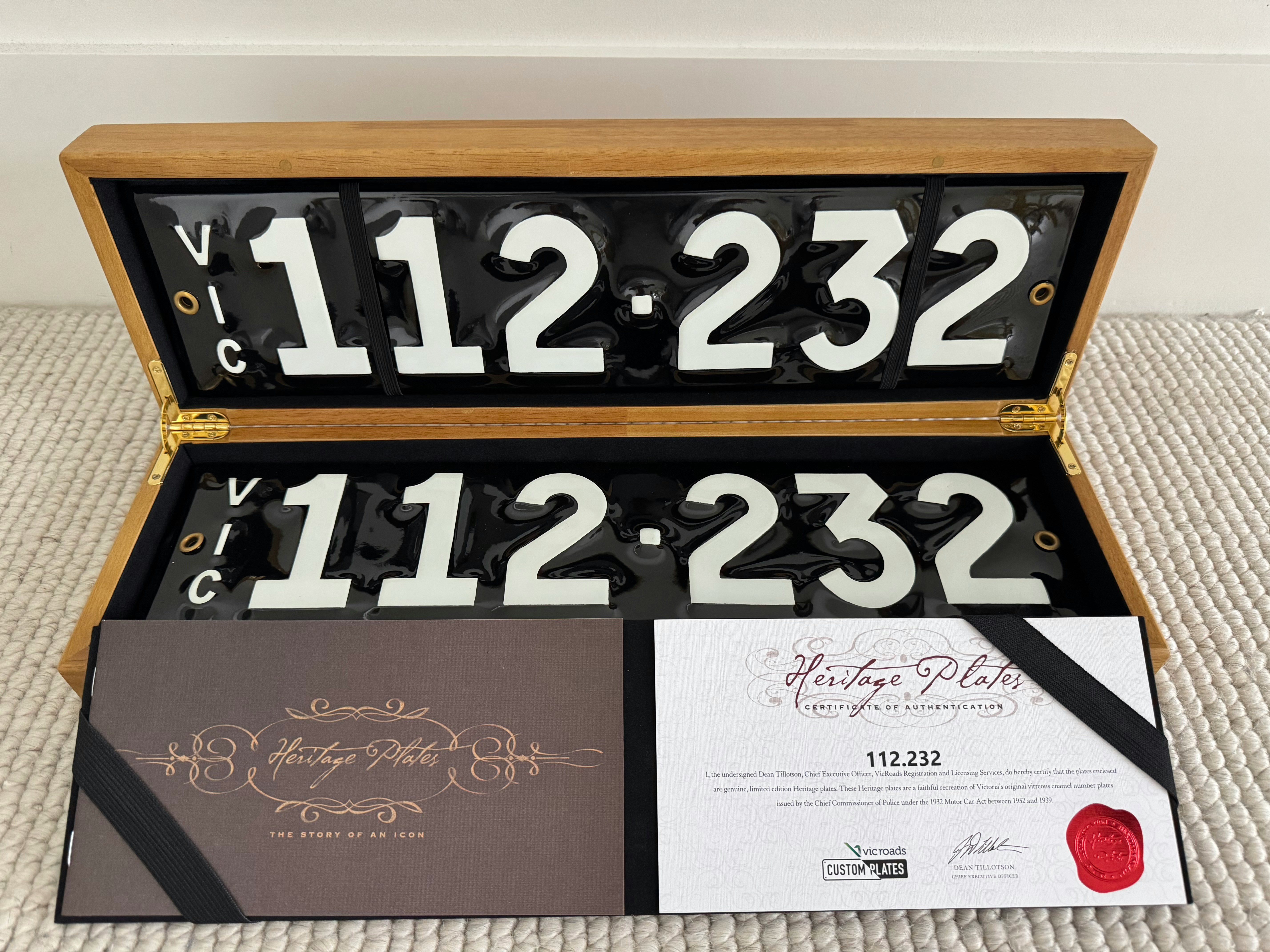 112232' Victoria Heritage Number Plate for sale by auction in VIC