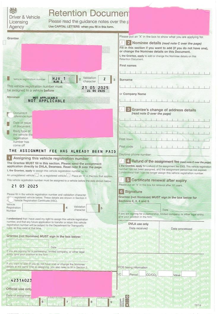 'HJV 1' Number Plate for sale by auction in , United Kingdom