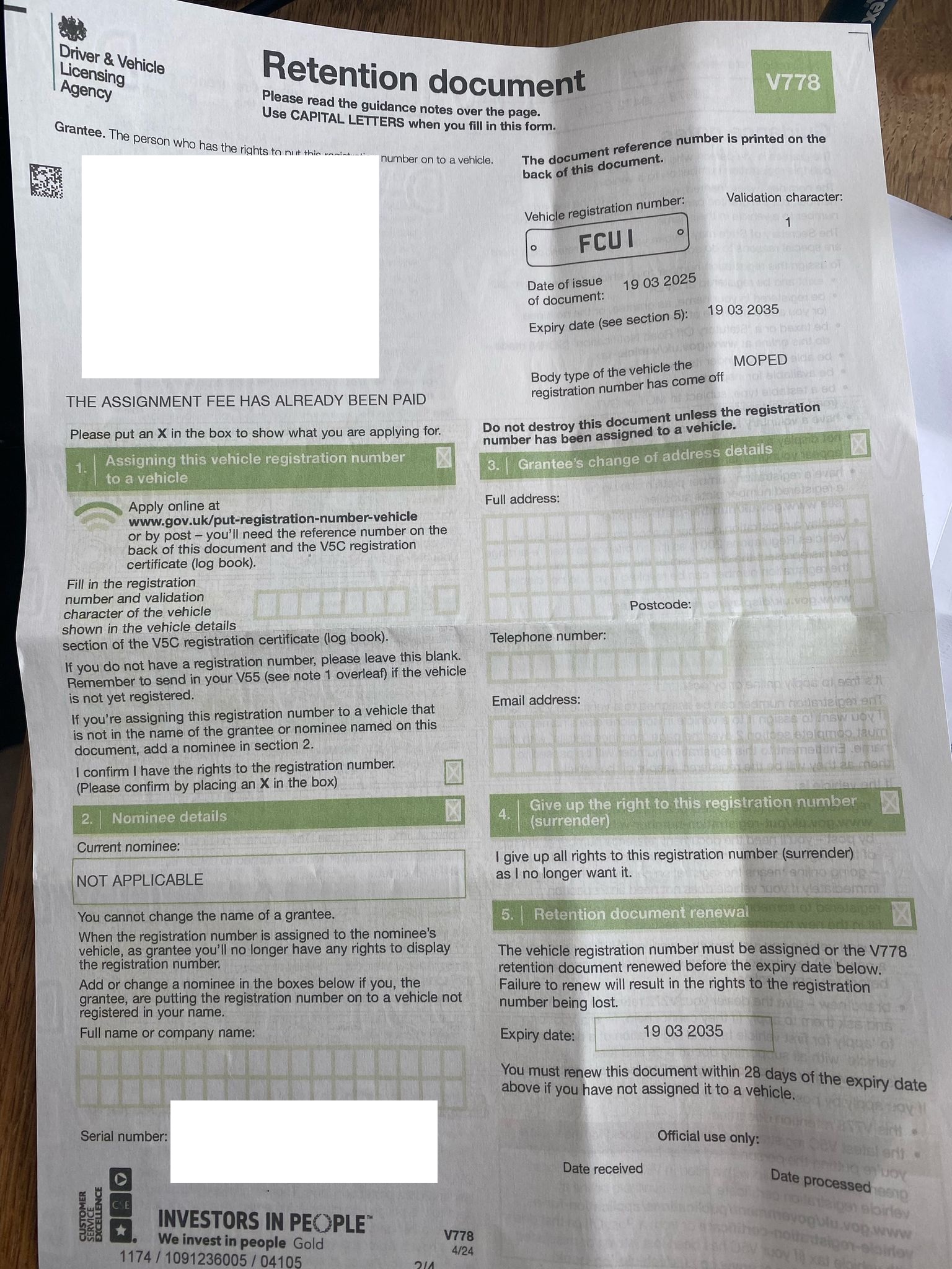 'FCU 1' - Number Plate for sale by auction in , United Kingdom